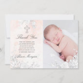 Subtiele Blush Floral Baptism bedankje Kaart (Voorkant)