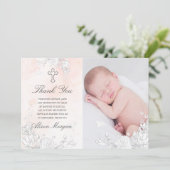 Subtiele Blush Floral Baptism bedankje Kaart (Staand voorkant)