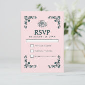 Subtiele Blush & Leigrijze Islamitische Trouwdag RSVP Kaartje (Staand voorkant)