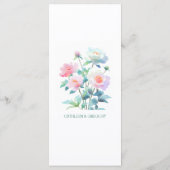 Subtiele Botanische Blush Roze Pioen Bloemen Bruil Menu (Achterkant)