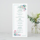 Subtiele Botanische Blush Roze Pioen Bloemen Bruil Menu (Staand voorkant)