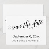 Subtiele, chic typografie op witte save the date (Voorkant / Achterkant)