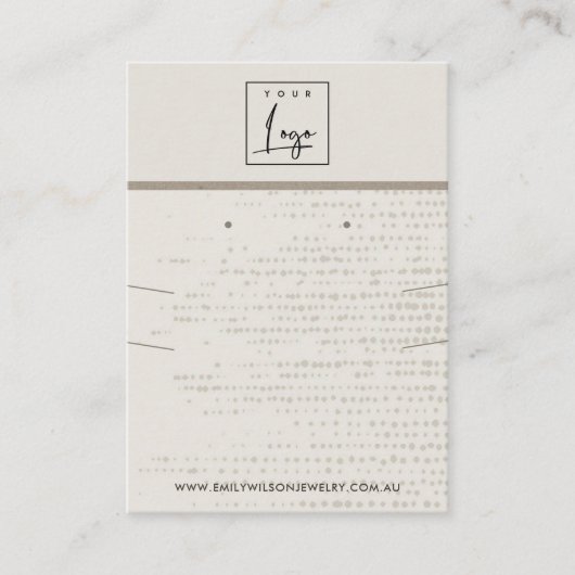 SUBTIELE EIWIT STIPPEN KETTING OORBEL DISPLAY VISITEKAARTJE (Voorkant)