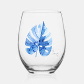Subtiele elegante naam, kobalt tropisch Monstera b Wijnglas Zonder Voet (Voorkant)