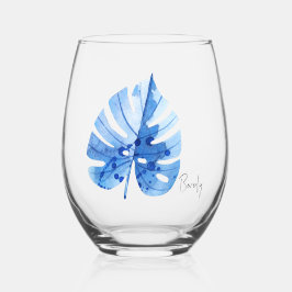 Subtiele elegante naam, kobalt tropisch Monstera b Wijnglas Zonder Voet
