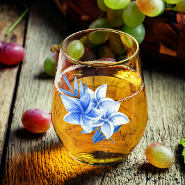 Subtiele elegante naam, kobalt tropische frangipan wijnglas zonder voet