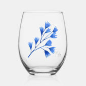 Subtiele elegante naam op kobalt tropisch blad wijnglas zonder voet (Voorkant)
