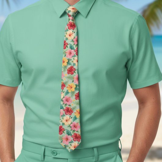 Subtiele Floral Hibiscus Hawaiian Stropdas