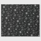Subtiele Hedendaagse Bloemen Zwart & Wit Patroon Cadeaupapier (Vlak)