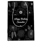 Subtiele Hedendaagse Bloemen Zwart & Wit Patroon Medium Cadeauzakje (Voorkant)