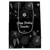 Subtiele Hedendaagse Bloemen Zwart & Wit Patroon Medium Cadeauzakje (Achterkant)