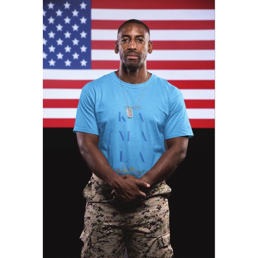 Subtiele Kamala Harris. Bloemen. Grijs en blauw T-shirt