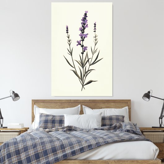 Subtiele Lavendel Sprig op Ivory Canvas (Insitu (Slaapkamer))