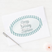 Subtiele Leeftijd Aqua/Wit Eenvoudige Strepen Patr Ovale Sticker (Envelop)