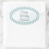 Subtiele Leeftijd Aqua/Wit Eenvoudige Strepen Patr Ovale Sticker (Tas)