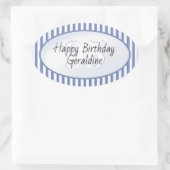 Subtiele Leeftijd Blauw/Wit Eenvoudige Stripes Pat Ovale Sticker (Tas)