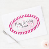 Subtiele Leeftijd Fuchsia/Witte Eenvoudige Strepen Ovale Sticker (Envelop)