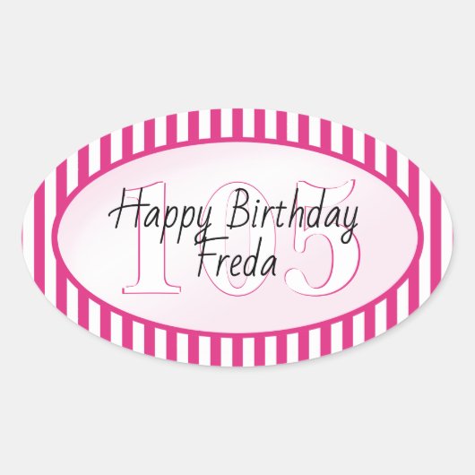 Subtiele Leeftijd Fuchsia/Witte Eenvoudige Strepen Ovale Sticker (Voorkant)
