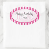 Subtiele Leeftijd Fuchsia/Witte Eenvoudige Strepen Ovale Sticker (Tas)