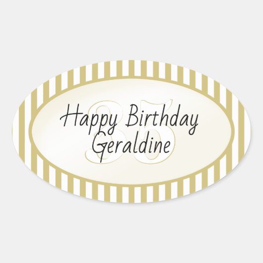 Subtiele Leeftijd Goud/Wit Eenvoudige Stripes Patr Ovale Sticker (Voorkant)