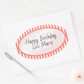 Subtiele Leeftijd Koraal/Wit Eenvoudige Strepen Pa Ovale Sticker (Envelop)