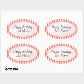 Subtiele Leeftijd Koraal/Wit Eenvoudige Strepen Pa Ovale Sticker (Vel)