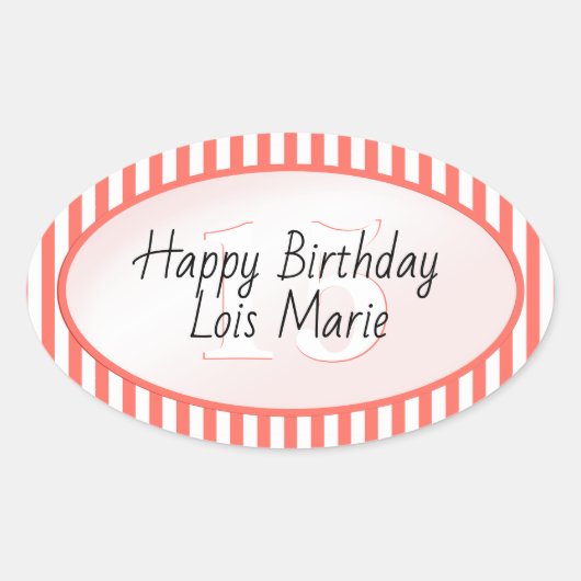 Subtiele Leeftijd Koraal/Wit Eenvoudige Strepen Pa Ovale Sticker (Voorkant)