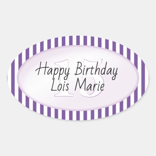 Subtiele Leeftijd Paarse/Witte Eenvoudige Streepje Ovale Sticker (Voorkant)