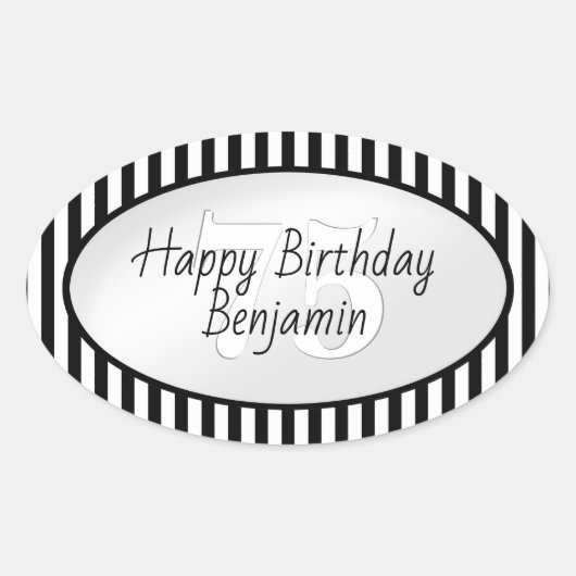 Subtiele Leeftijd Zwart/Wit Eenvoudige Stripes Pat Ovale Sticker (Voorkant)