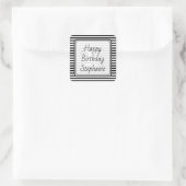 Subtiele leeftijd - zwart/wit streep Happy Birthda Vierkante Sticker (Tas)