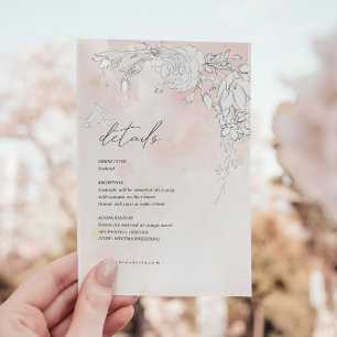 Subtiele moderne Blush Bloemen Receptie Details Ka Informatiekaartje