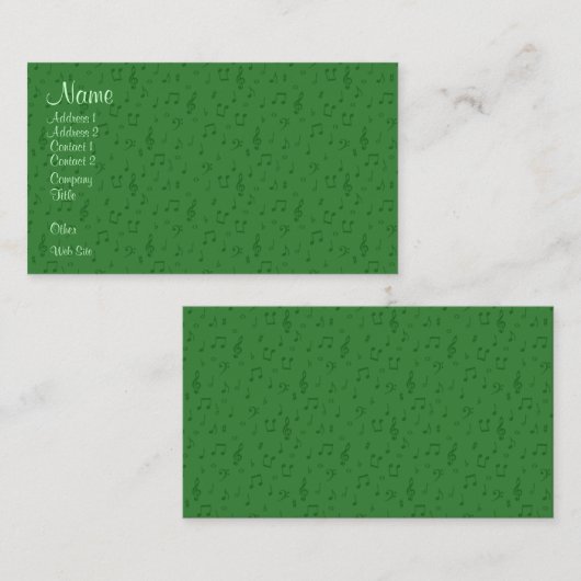 Subtiele muzieknoten in groen Visitekaartje (Voorkant / Achterkant)