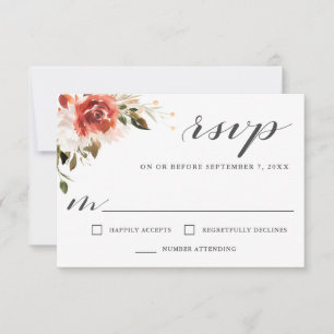 Subtiele rode en witte Waterverf Floral RSVP Kaartje