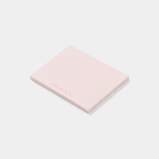 Subtiele Roze Naam op Zachte Blush Roze Post-it® Notes (Schuin)