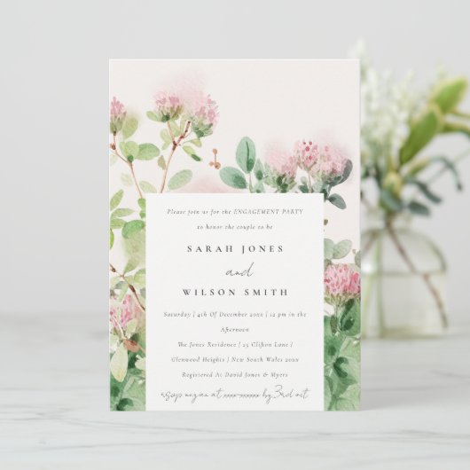Subtiele roze Waterverf bloementuin Verloving Kaart (Staand voorkant)
