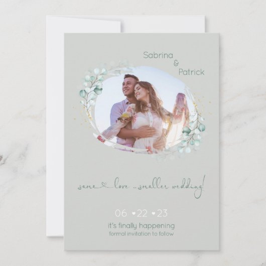 Subtiele Salie en Eucalyptus Frame Save The Date (Voorkant)