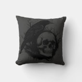 Subtiele schedel en kraai zwart grijs Halloween Kussen (Voorkant)