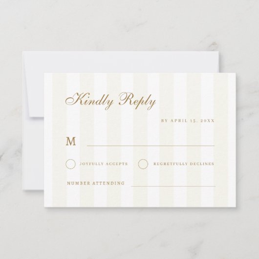 Subtiele Strepen Gouden Kust Bestemming Trouwen RSVP Kaartje (Voorkant)