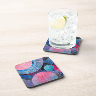 Subtiele tinten van blauw & roze in Abstract Bier Onderzetter