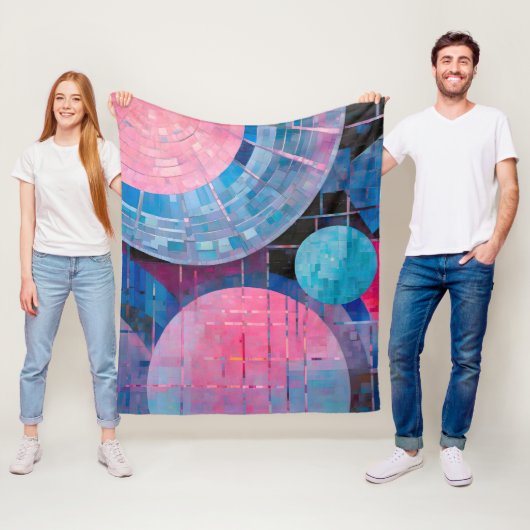 Subtiele tinten van blauw & roze in Abstract Fleece Deken (In situ)