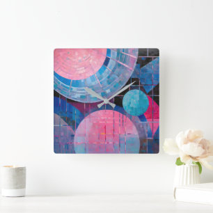 Subtiele tinten van blauw & roze in Abstract Vierkante Klok