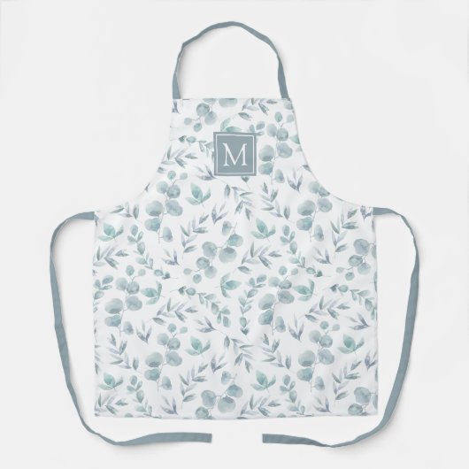 Subtiele Waterverf eucalyptuspatroon monogram Schort (Voorkant)
