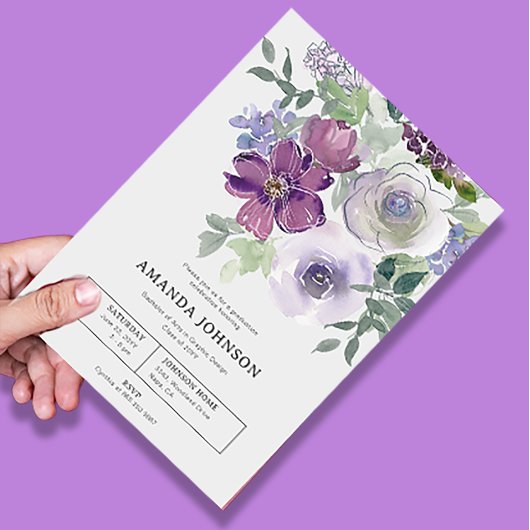 Subtiele Waterverf Floral Afstuderen Invitation Kaart