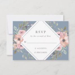 Subtiele Waterverf Rozen | Dusty Blue Wedding RSVP Kaartje