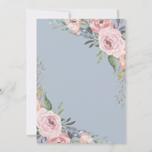Subtiele Waterverf Rozen | Lichtblauwe bruiloft Kaart (Achterkant)