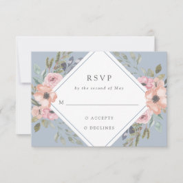 Subtiele Waterverf Rozen | Lichtblauwe bruiloft RSVP Kaartje