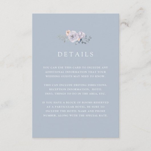 Subtiele Waterverf Rozen | Lichtblauwe Gastgegeven Informatiekaartje (Voorkant)