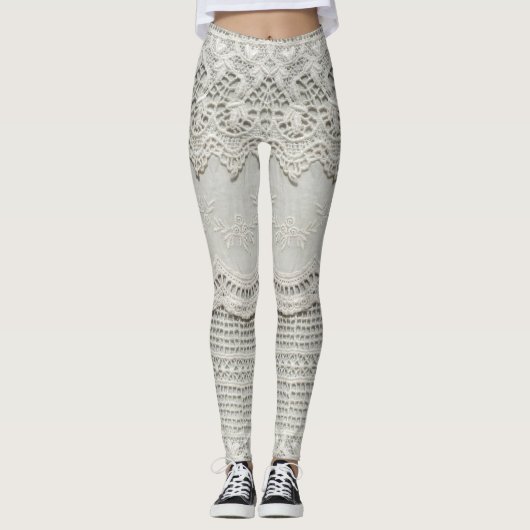 Subtiele witte kant, textiel close-up. leggings (Voorkant)