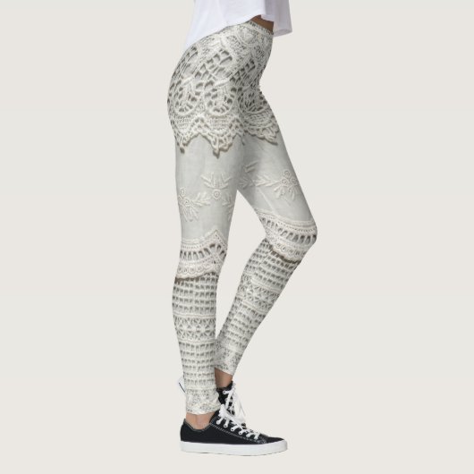 Subtiele witte kant, textiel close-up. leggings (Rechts)