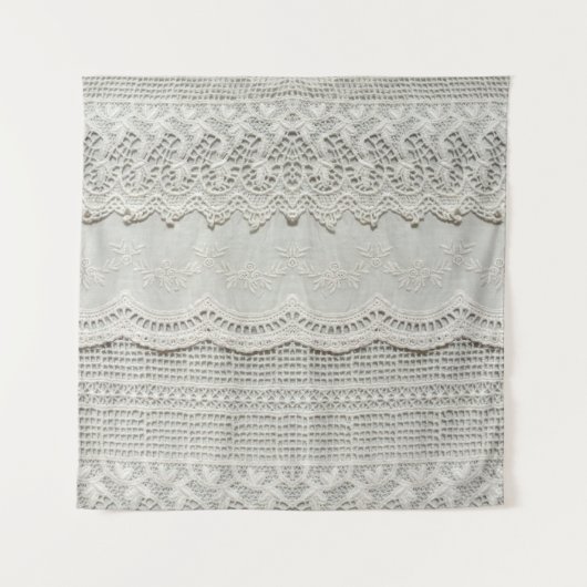 Subtiele witte kant, textiel close-up. wandkleed (Voorkant)